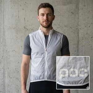 POC Cycling Vest Mens Large White Lightweight Windbreaker Gilet Reflective Logo